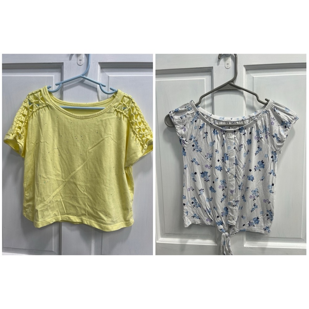 JUSTICE Lot Of 2 Summer Tops Floral & Solid Yellow SIZE 6 & 6/7 GIRLS Pre Loved